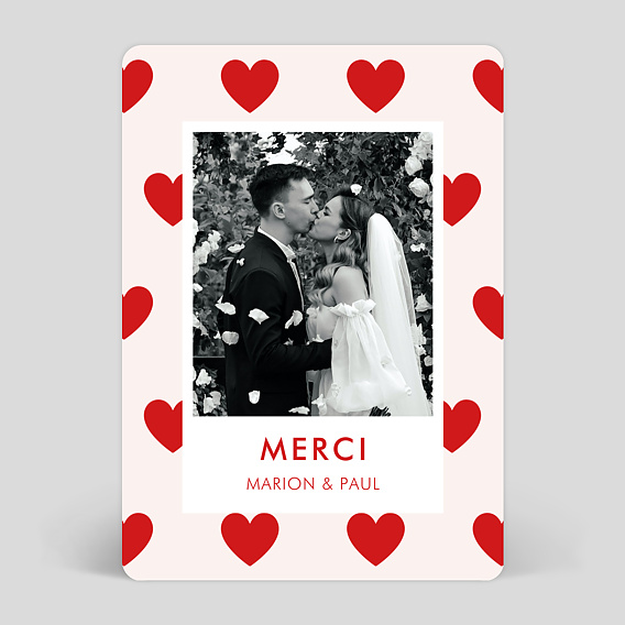 Carte remerciement mariage 1001 Cœurs