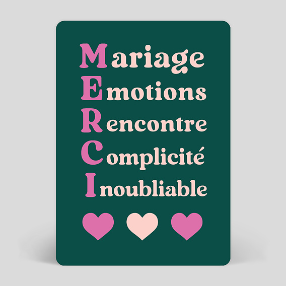 Carte remerciement mariage Acrostiche