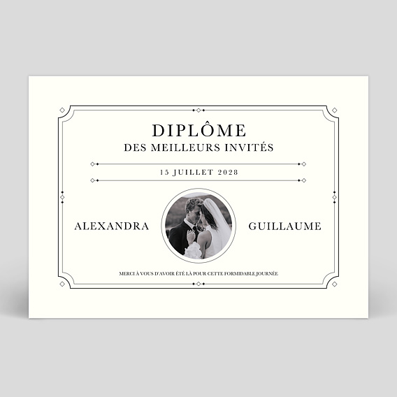 Carte remerciement mariage Diplôme