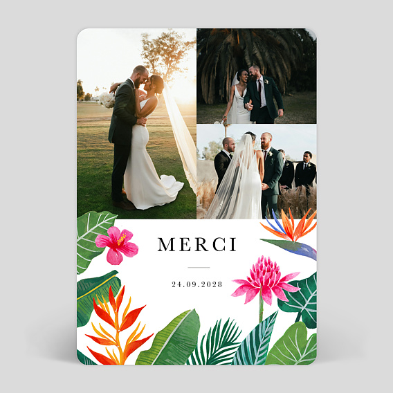 Carte remerciement mariage Paradis Exotique