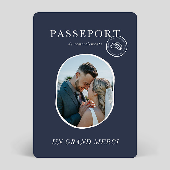 Carte remerciement mariage Passeport