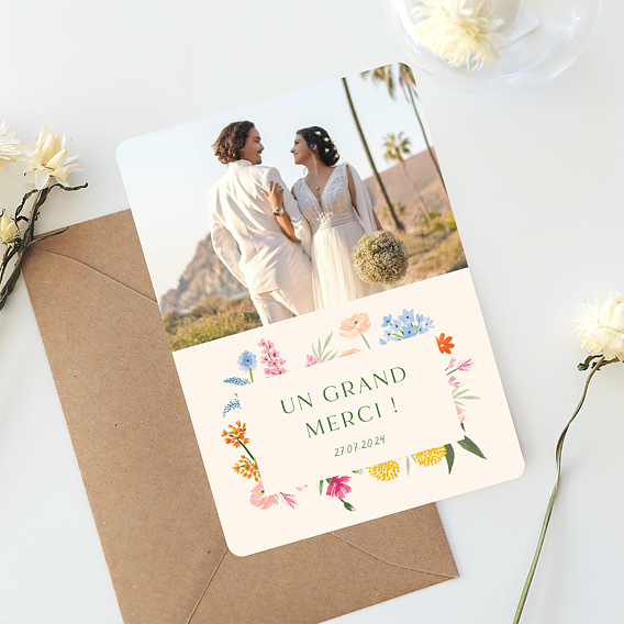 Carte remerciement mariage Jardin Avant 1