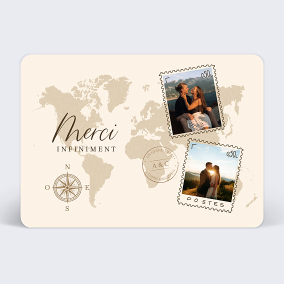 Carte remerciement mariage Voyage Mariage