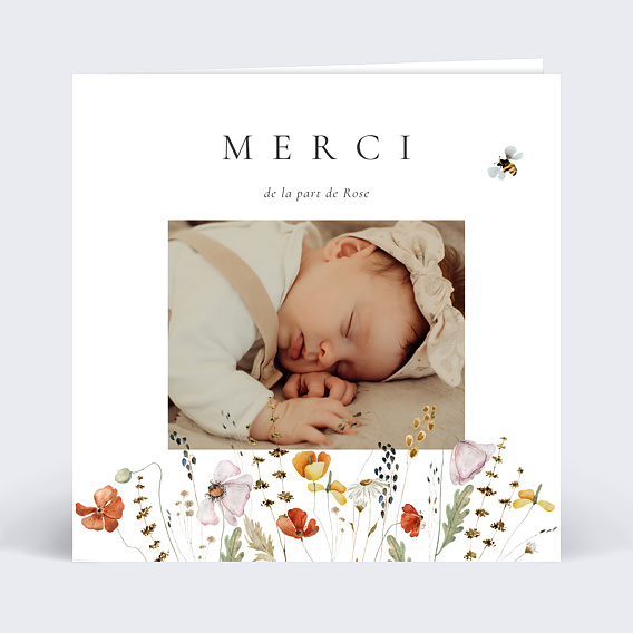 Carte remerciement naissance Fleurs des champs avec graines