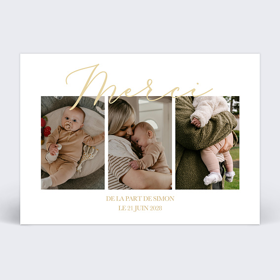 Carte remerciement naissance Joli merci multi
