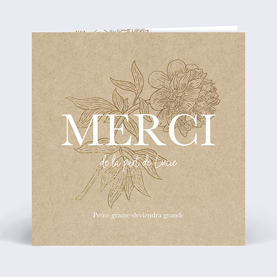 Carte remerciement naissance Merci fleuri avec graines